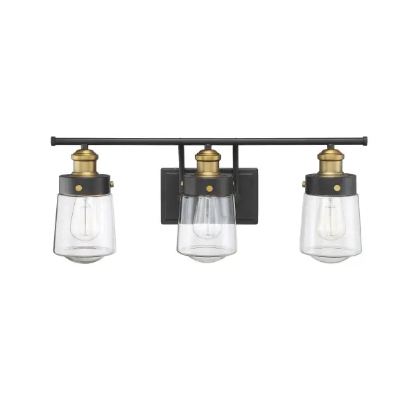 Macauley 3-Light Bathroom Vanity Light in Vintage Black with Warm Brass - Image 8