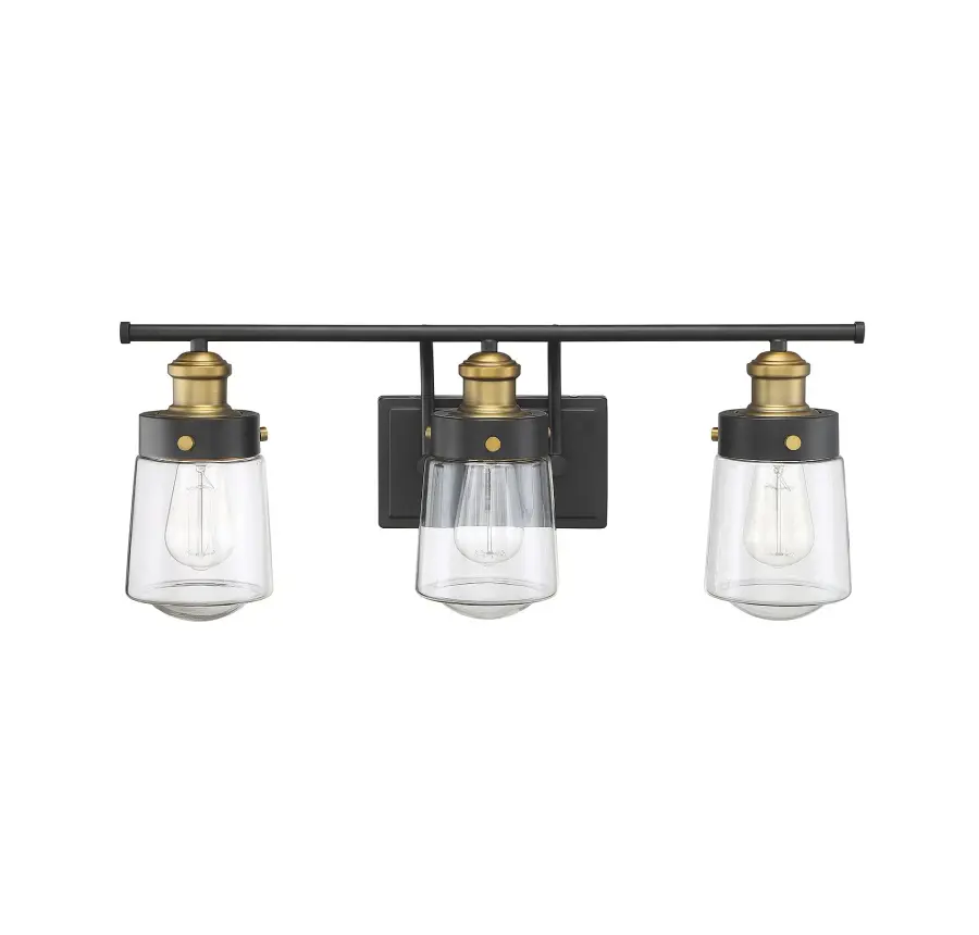 Macauley 3-Light Bathroom Vanity Light in Vintage Black with Warm Brass - Image 8