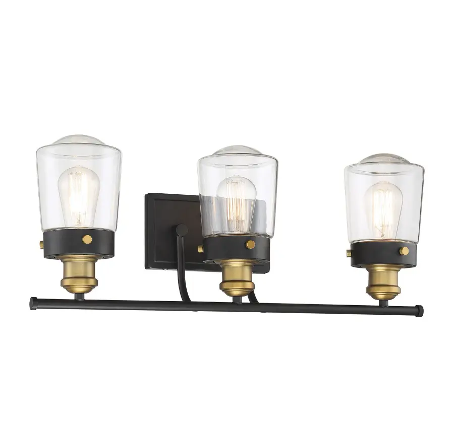 Macauley 3-Light Bathroom Vanity Light in Vintage Black with Warm Brass - Image 9