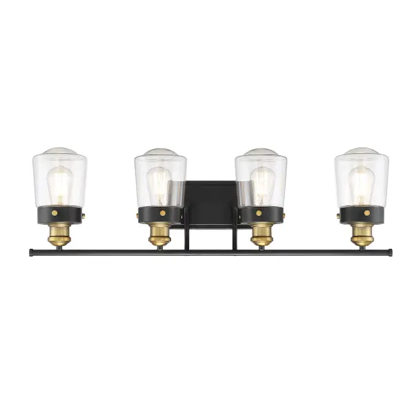 Macauley 4-Light Bathroom Vanity Light in Vintage Black with Warm Brass - Image 1
