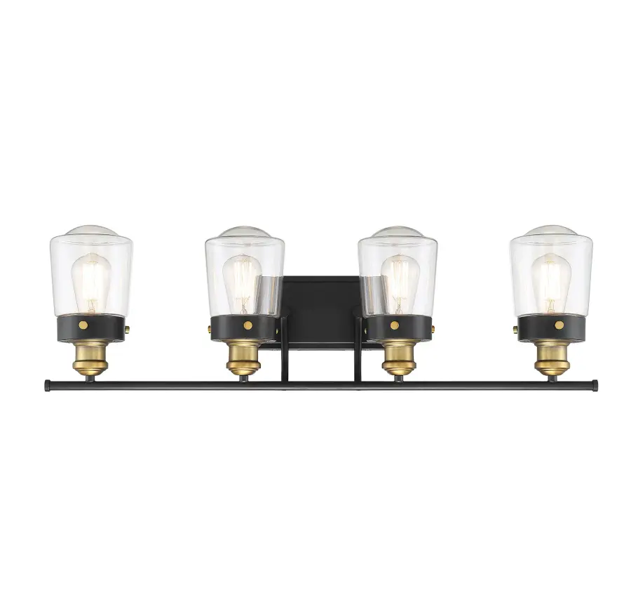 Macauley 4-Light Bathroom Vanity Light in Vintage Black with Warm Brass - Image 1
