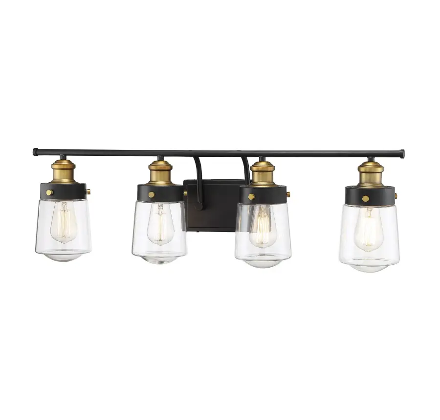 Macauley 4-Light Bathroom Vanity Light in Vintage Black with Warm Brass - Image 11