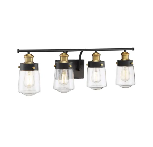 Macauley 4-Light Bathroom Vanity Light in Vintage Black with Warm Brass - Image 16