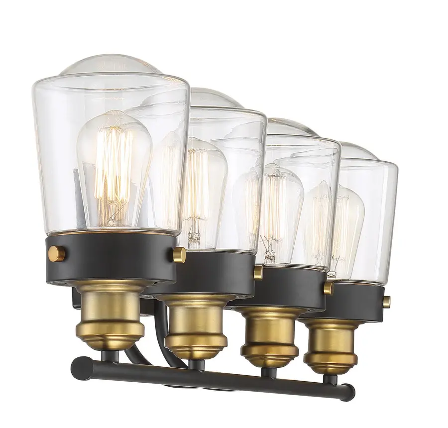 Macauley 4-Light Bathroom Vanity Light in Vintage Black with Warm Brass - Image 17