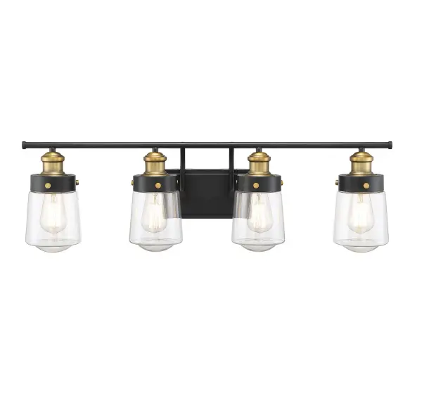 Macauley 4-Light Bathroom Vanity Light in Vintage Black with Warm Brass - Image 3