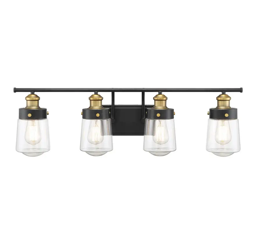 Macauley 4-Light Bathroom Vanity Light in Vintage Black with Warm Brass - Image 4