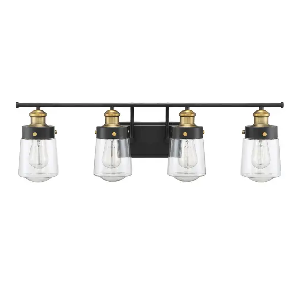 Macauley 4-Light Bathroom Vanity Light in Vintage Black with Warm Brass - Image 8