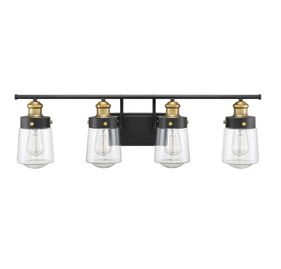 Macauley 4-Light Bathroom Vanity Light in Vintage Black with Warm Brass - Image 8
