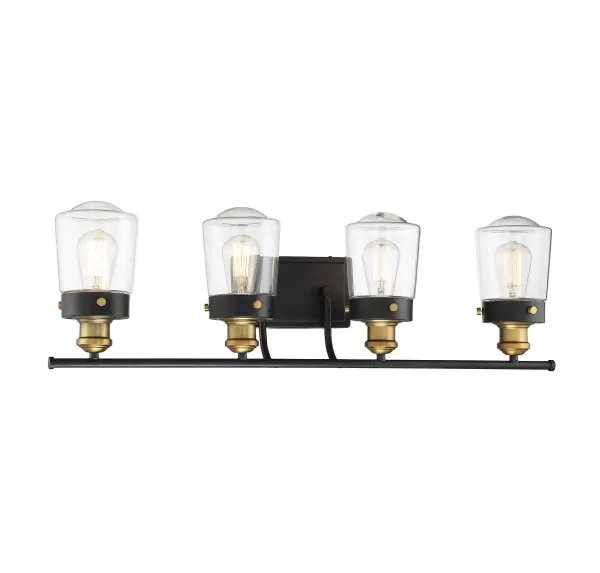 Macauley 4-Light Bathroom Vanity Light in Vintage Black with Warm Brass - Image 10