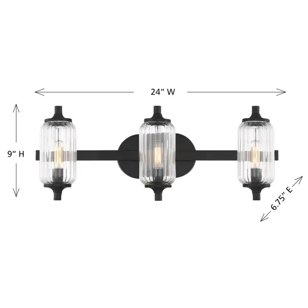 Holton 3-Light Bathroom Vanity Light in Matte Black - Image 6