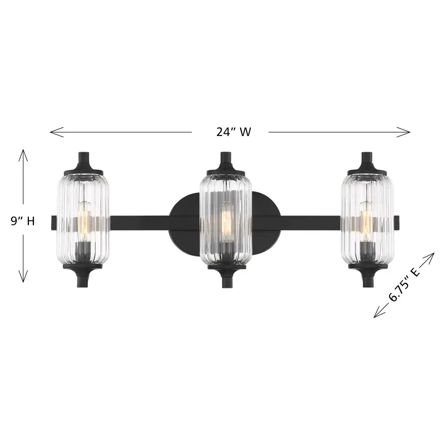Holton 3-Light Bathroom Vanity Light in Matte Black - Image 6