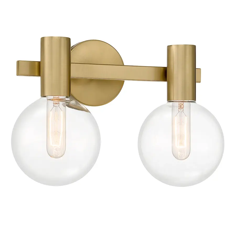 Wright Two Light Bathroom Vanity in Warm Brass - Image 3