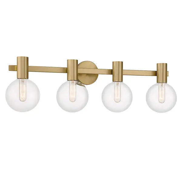 Wright Four Light Bathroom Vanity in Warm Brass - Image 3