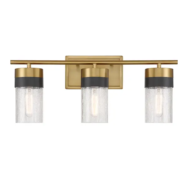 Brickell 3-Light Bathroom Vanity Light in Warm Brass and Black - Image 1