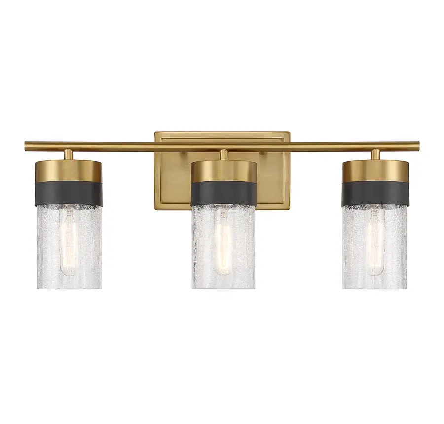 Brickell 3-Light Bathroom Vanity Light in Warm Brass and Black - Image 1