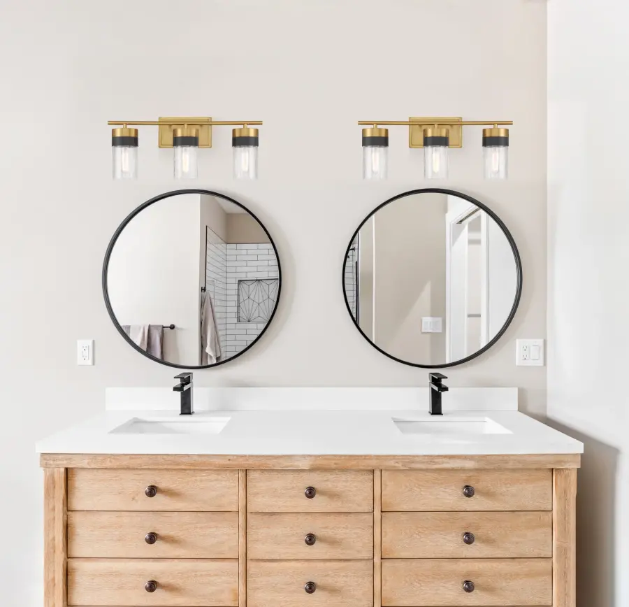 Brickell 3-Light Bathroom Vanity Light in Warm Brass and Black - Image 7