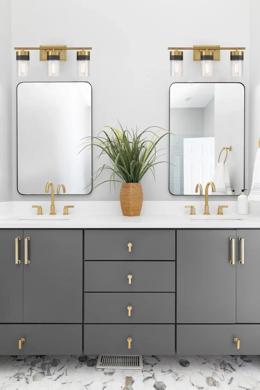 Brickell 3-Light Bathroom Vanity Light in Warm Brass and Black - Image 8