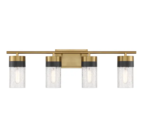 Brickell 4-Light Bathroom Vanity Light in Warm Brass and Black - Image 1