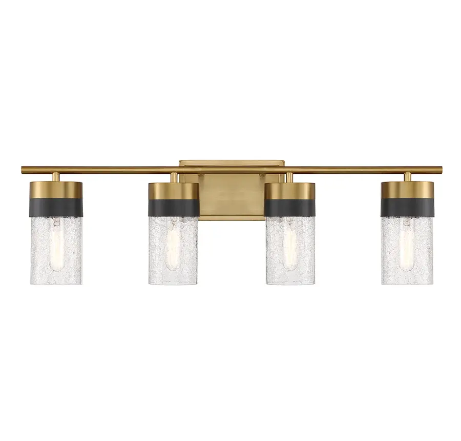 Brickell 4-Light Bathroom Vanity Light in Warm Brass and Black - Image 1