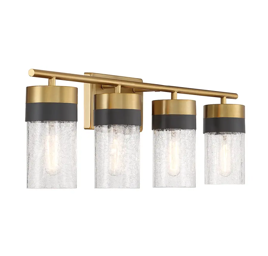 Brickell 4-Light Bathroom Vanity Light in Warm Brass and Black - Image 4