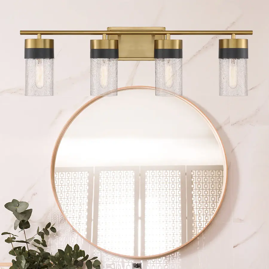 Brickell 4-Light Bathroom Vanity Light in Warm Brass and Black - Image 6