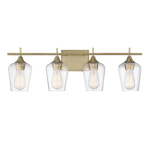 The Octave bath bar combines understated elegance with versatile functionality. Its curved clear glass shades and warm brass finish create a sophisticated look that works beautifully in contemporary, transitional, or glam bathrooms.
