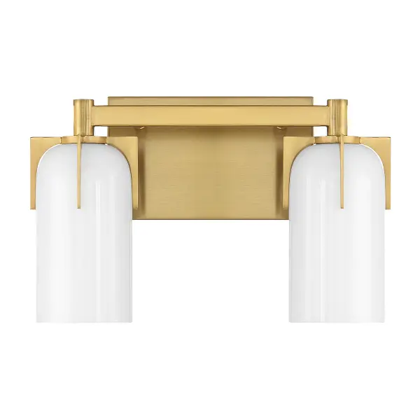 The Caldwell bath bar combines vintage charm with modern functionality. Its dramatic prong design and warm brass finish add sophistication to any bathroom, while etched opal glass provides soft, flattering illumination. - alternate view
