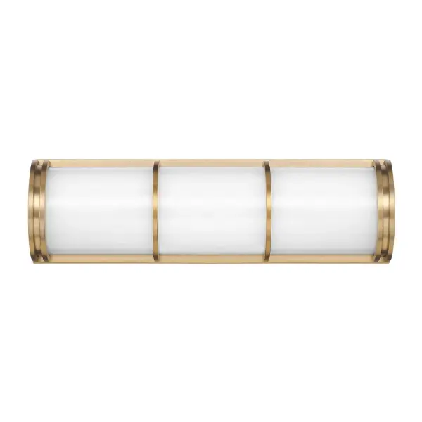 The Harper LED vanity light delivers contemporary style with practical illumination. Its slim warm brass detailing and etched white glass create a refined look perfect for modern bathrooms. Integrated LED provides bright, energy-efficient light.