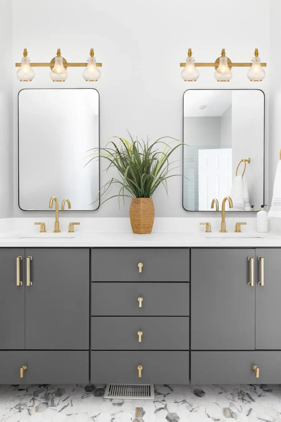 Adams 3-Light Bathroom Vanity Light in Warm Brass - Image 6