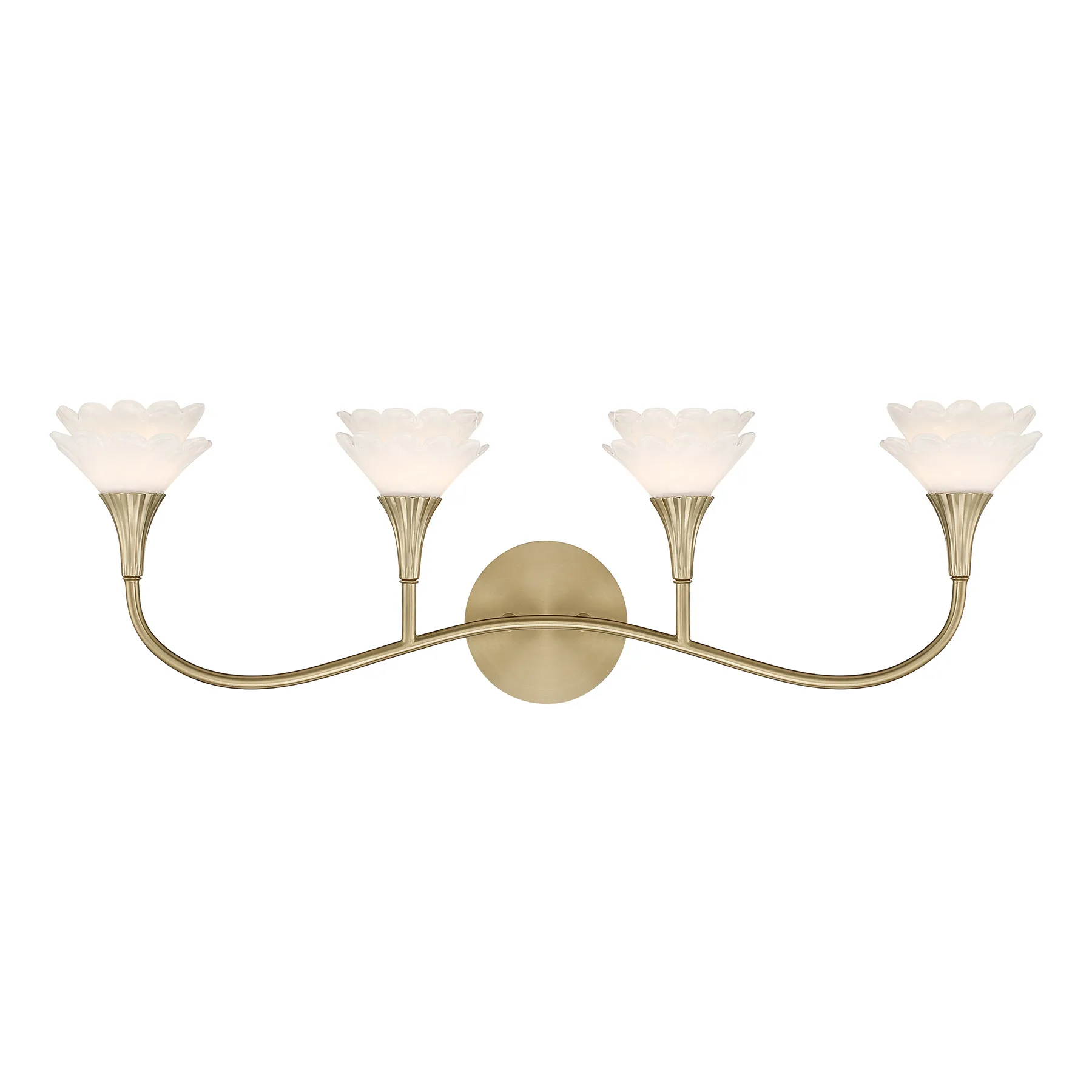 Florena Four Light Bathroom Vanity in Noble Brass