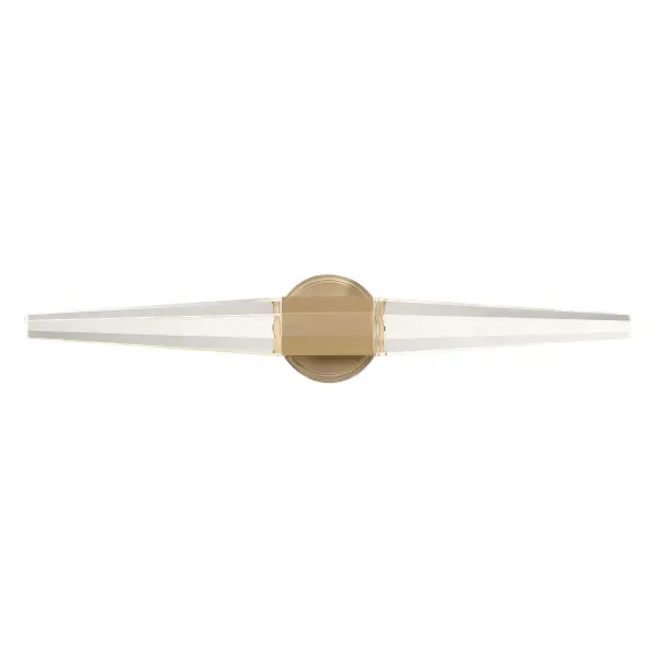 The Beaumont LED vanity light combines edgy geometric crystal with sophisticated Noble Brass for a statement-making bathroom fixture. Its 28-inch width provides excellent illumination for double vanities while the faceted K9 crystal adds dramatic visual interest.