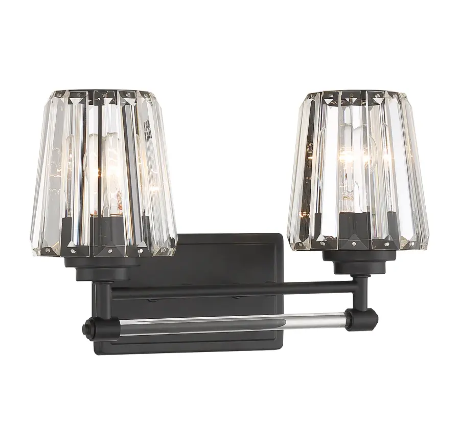 Garnet 2-Light Bathroom Vanity Light in Matte Black - Image 3