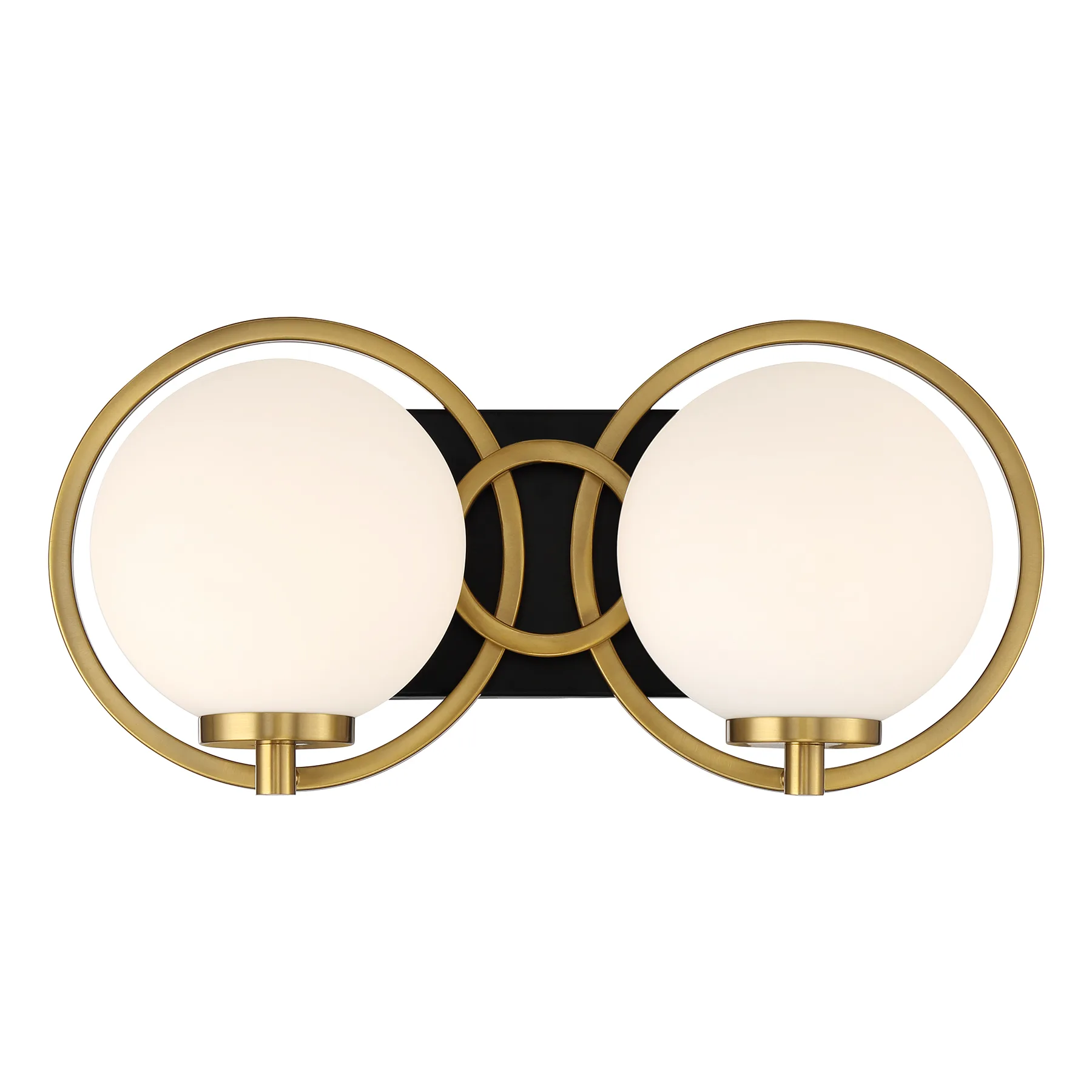 Alhambra Two Light Bathroom Vanity in Matte Black with Warm Brass