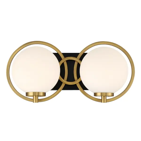 Alhambra 2-Light Bathroom Vanity Light in Matte Black with Warm Brass