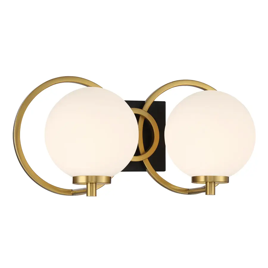 Alhambra 2-Light Bathroom Vanity Light in Matte Black with Warm Brass - Image 3