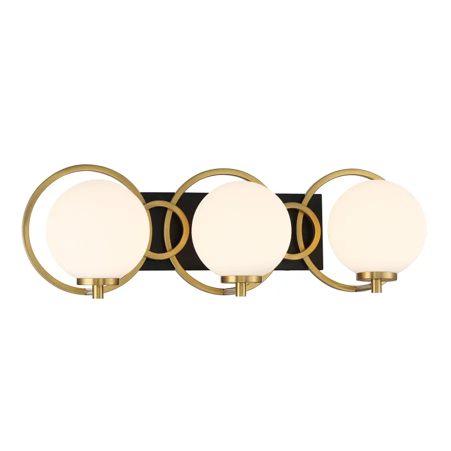 Alhambra 3-Light Bathroom Vanity Light in Matte Black with Warm Brass - Image 3