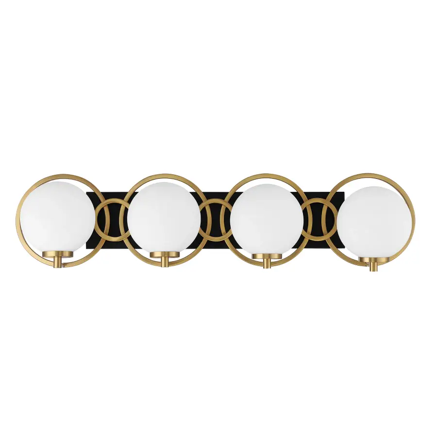 Alhambra 4-Light Bathroom Vanity Light in Matte Black with Warm Brass - Image 2