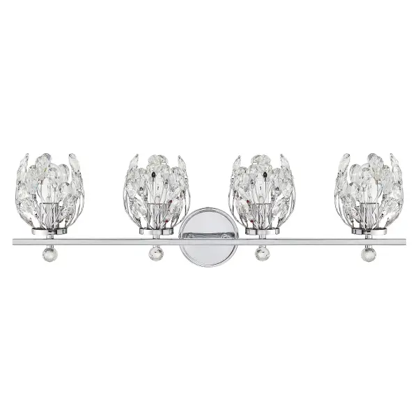 The Moreno vanity light brings a fresh, playful aesthetic to bathroom lighting with its unique crystal bud design. Chrome finish and clear crystal accents create visual interest while providing functional illumination for grooming tasks. - alternate view