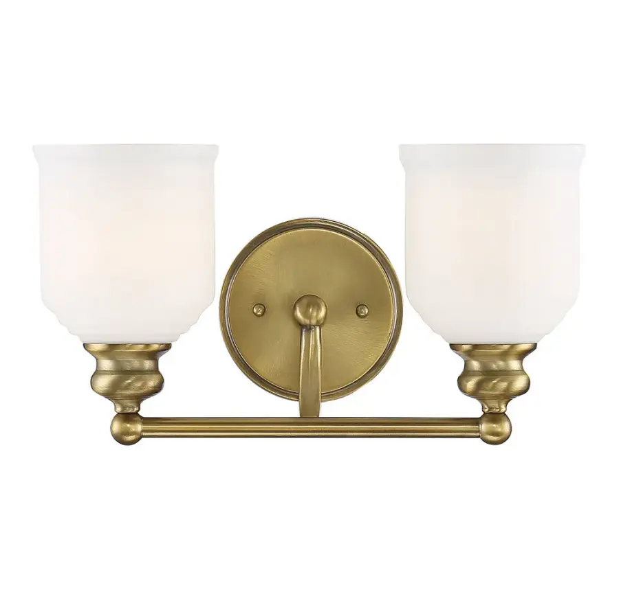 Melrose 2-Light Bathroom Vanity Light in Warm Brass - Image 1
