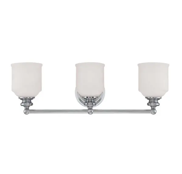The Melrose bath bar brings timeless Americana design into contemporary bathrooms with clean lines and polished chrome finish. Its reversible mounting and white opal glass shades provide flexible, glare-free illumination.
