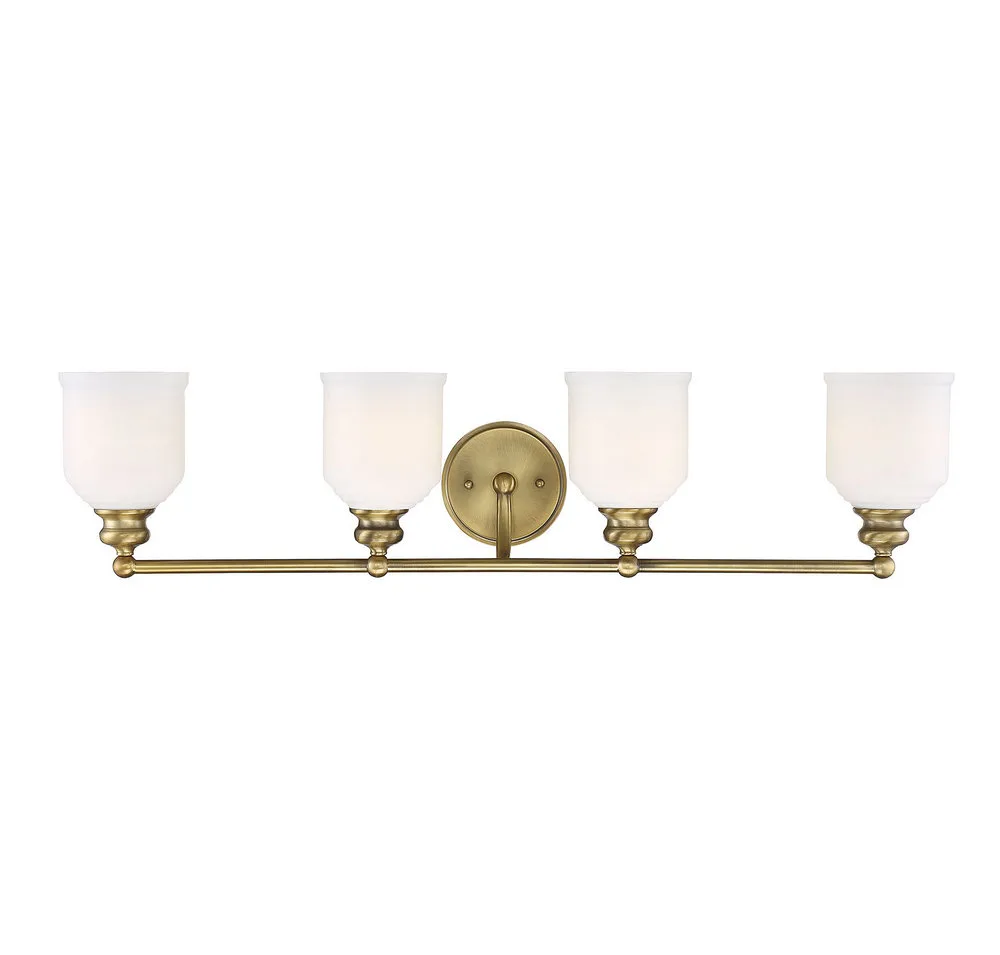 Melrose Four Light Bath Bar in Warm Brass