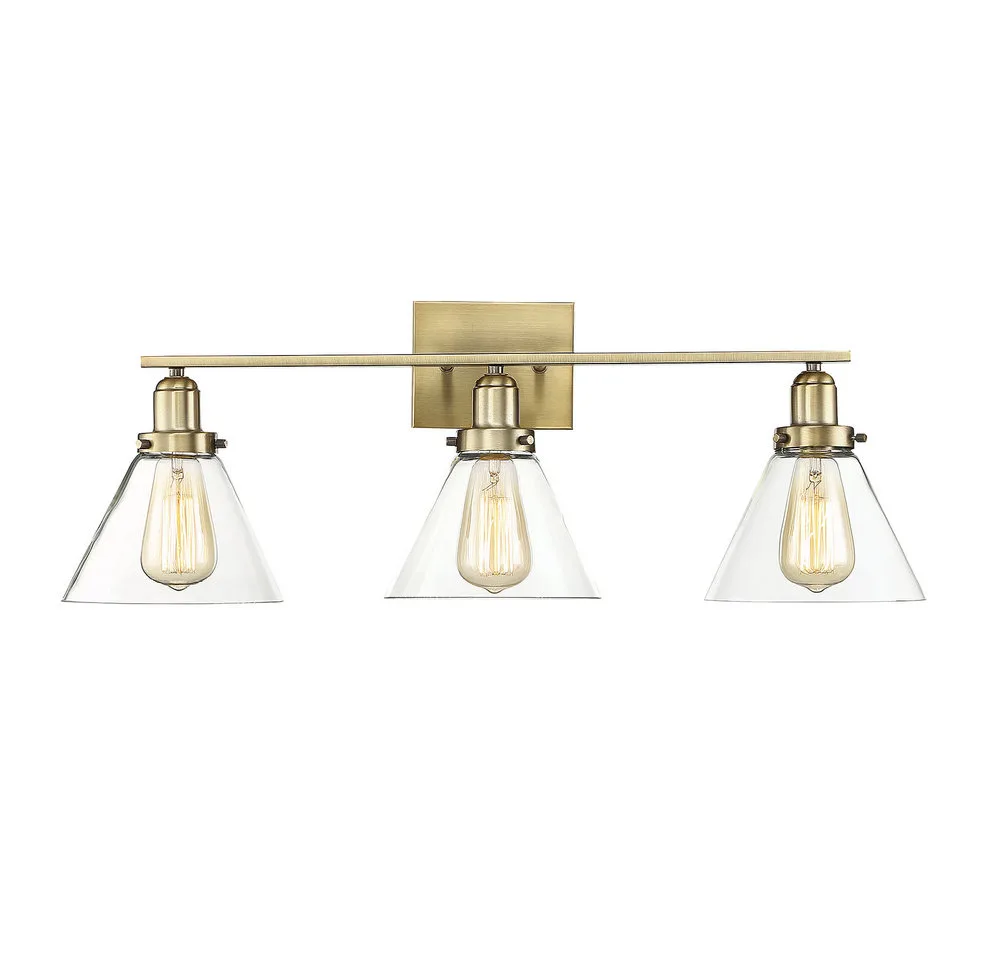 Drake Three Light Bath Bar in Warm Brass