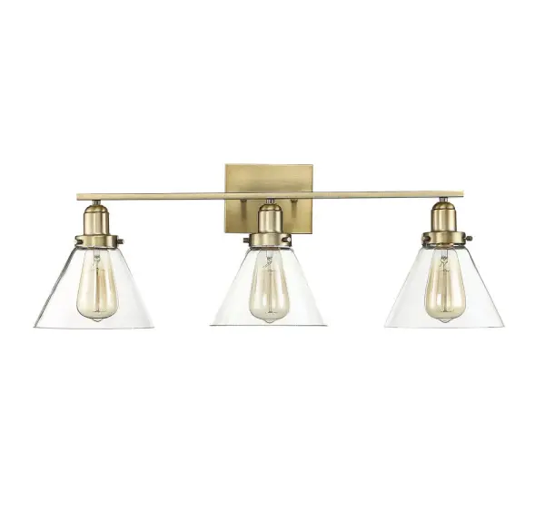 The Drake bath bar combines industrial simplicity with transitional elegance. Its warm brass finish and exposed bulb design make it ideal for modern bathrooms seeking character. The 28.5-inch width suits medium to large vanities perfectly. - alternate view