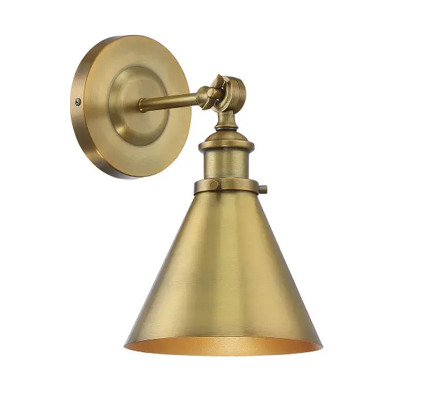 The Glenn wall sconce delivers understated sophistication with its adjustable conical shade and warm brass finish. Perfect for creating ambient lighting in multiple room types, from bathrooms to living spaces.