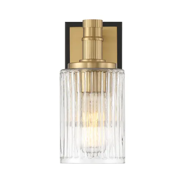 Concord 1-Light Bathroom Vanity Light in Matte Black with Warm Brass - Image 3