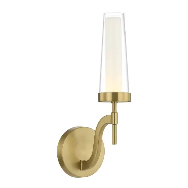 The Butler sconce brings sophisticated warmth to any space with its innovative dual-glass design and integrated LED technology. The Warm Brass finish adds timeless elegance while the energy-efficient LED provides 450 lumens of soft, dimmable light.