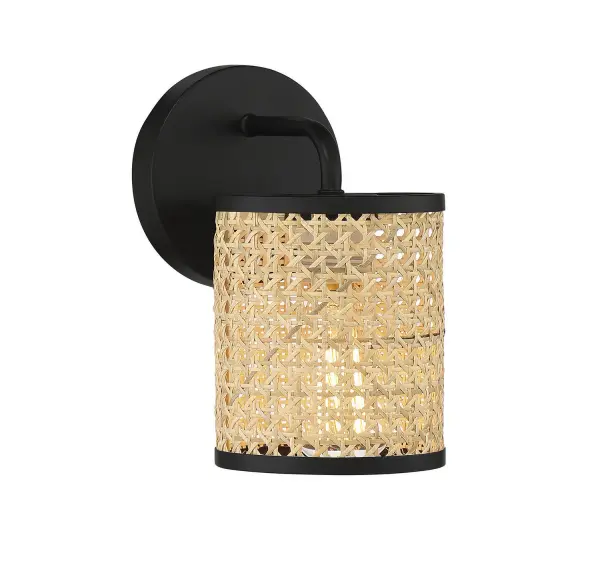 The Jaylar wall sconce brings relaxed, organic style with its woven natural cane shade and matte black finish. Compact at 5" wide, it's ideal for smaller spaces needing ambient warmth and texture.
