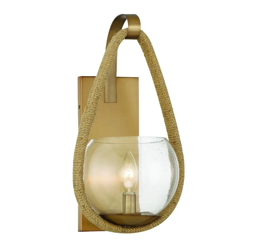 Ashe 1-Light Wall Sconce in Warm Brass and Rope - Image 1