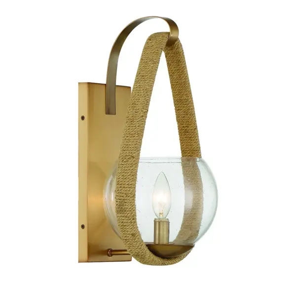 Ashe 1-Light Wall Sconce in Warm Brass and Rope - Image 4