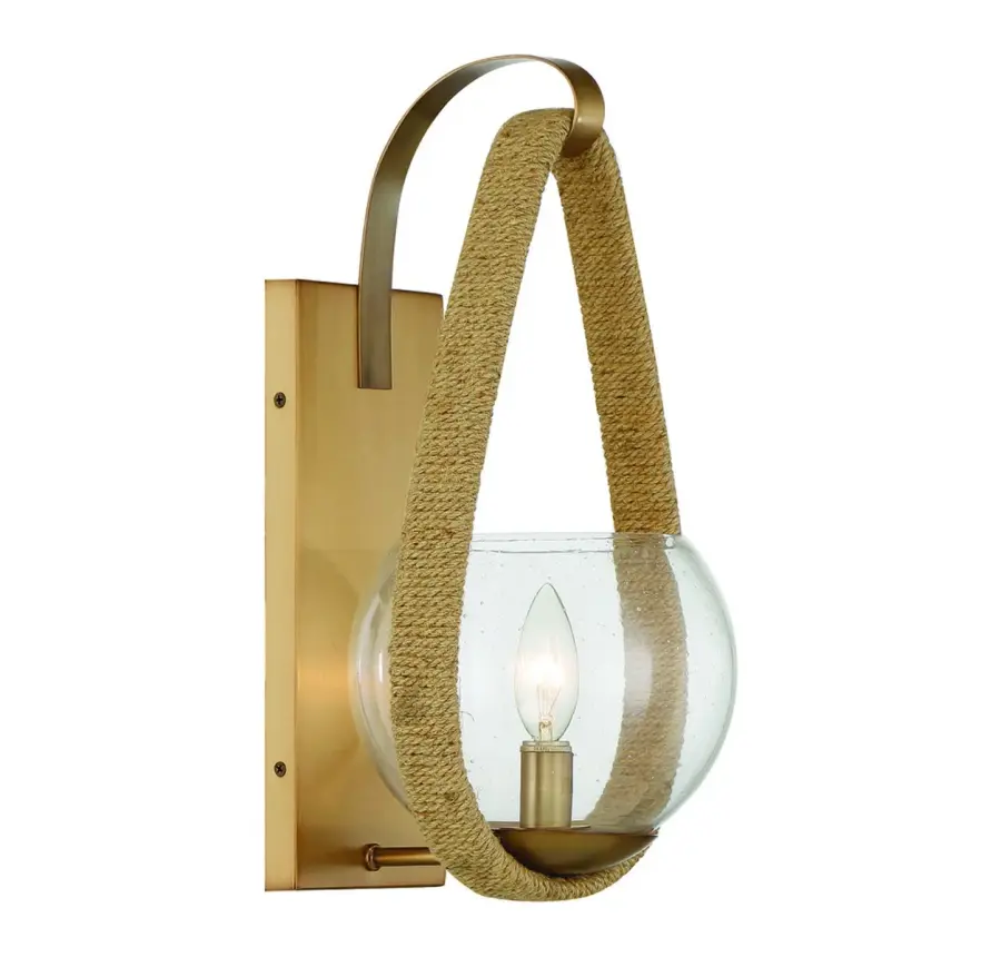 Ashe 1-Light Wall Sconce in Warm Brass and Rope - Image 4